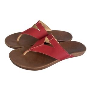 Olukai Lala Women's Leather Thong Sandals Paprika Red Tan Size 10 Style 20321
